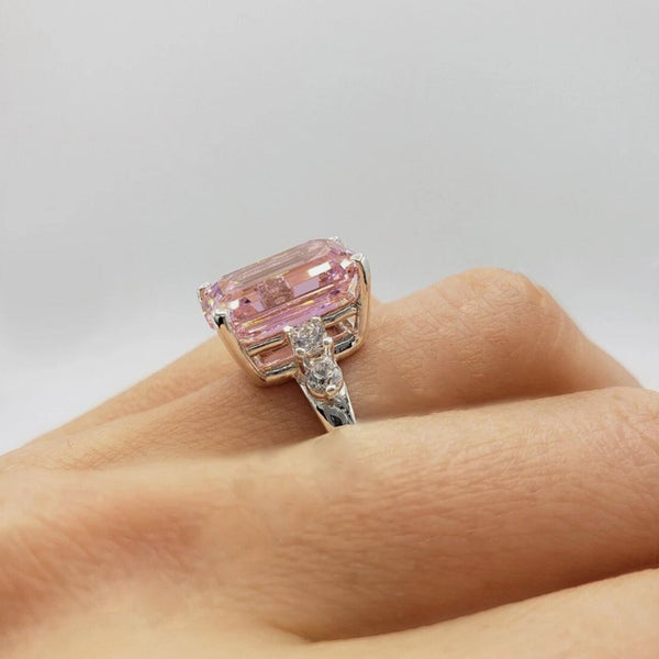 4.70 Ct Pink Moissanite Emerald Cut Ring – Wedding Gift for Her 18K Gold Plated Ver 18K Gold Plated
