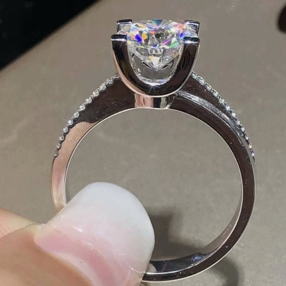 2.90 Ct Cushion Cut White Moissanite Ring – Birthday Gift for Her 18K Gold Plated Vermeil
