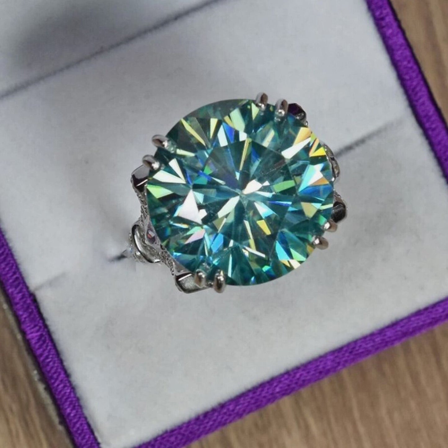 10.25 Ct Certified Blue Round Moissanite Ring – Big Christmas Gift Pick 18K Gold Plated