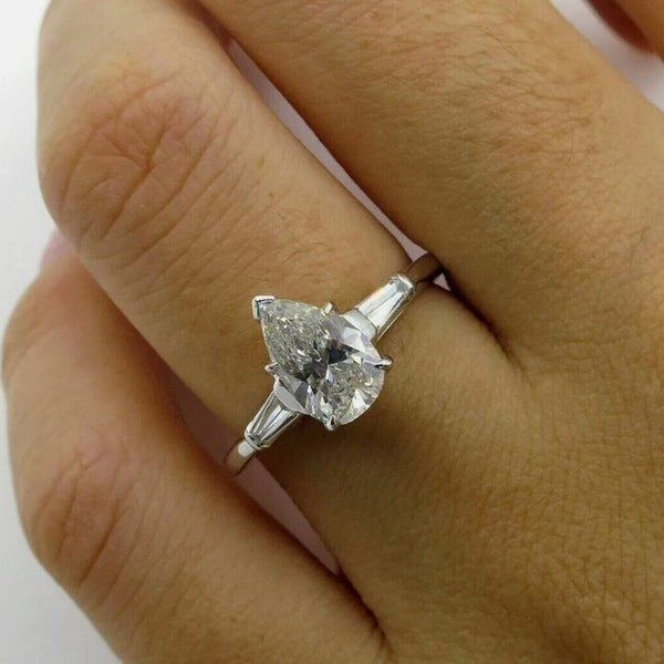 4.00 Ct Certified White Pear Moissanite Ring – Wedding Gift Special 18K Gold Plated