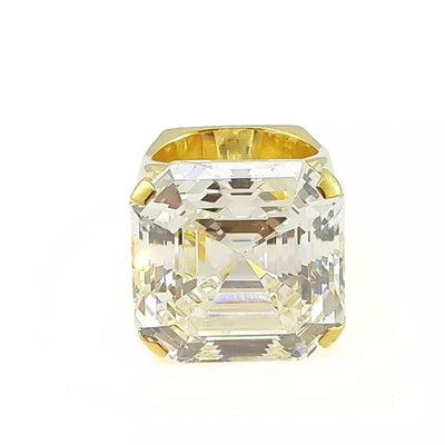 23.50 ct DEW Asscher Cut Certified Moissanite Silver Ring – Huge Rare Gift for Wedding 18K Gold Plated