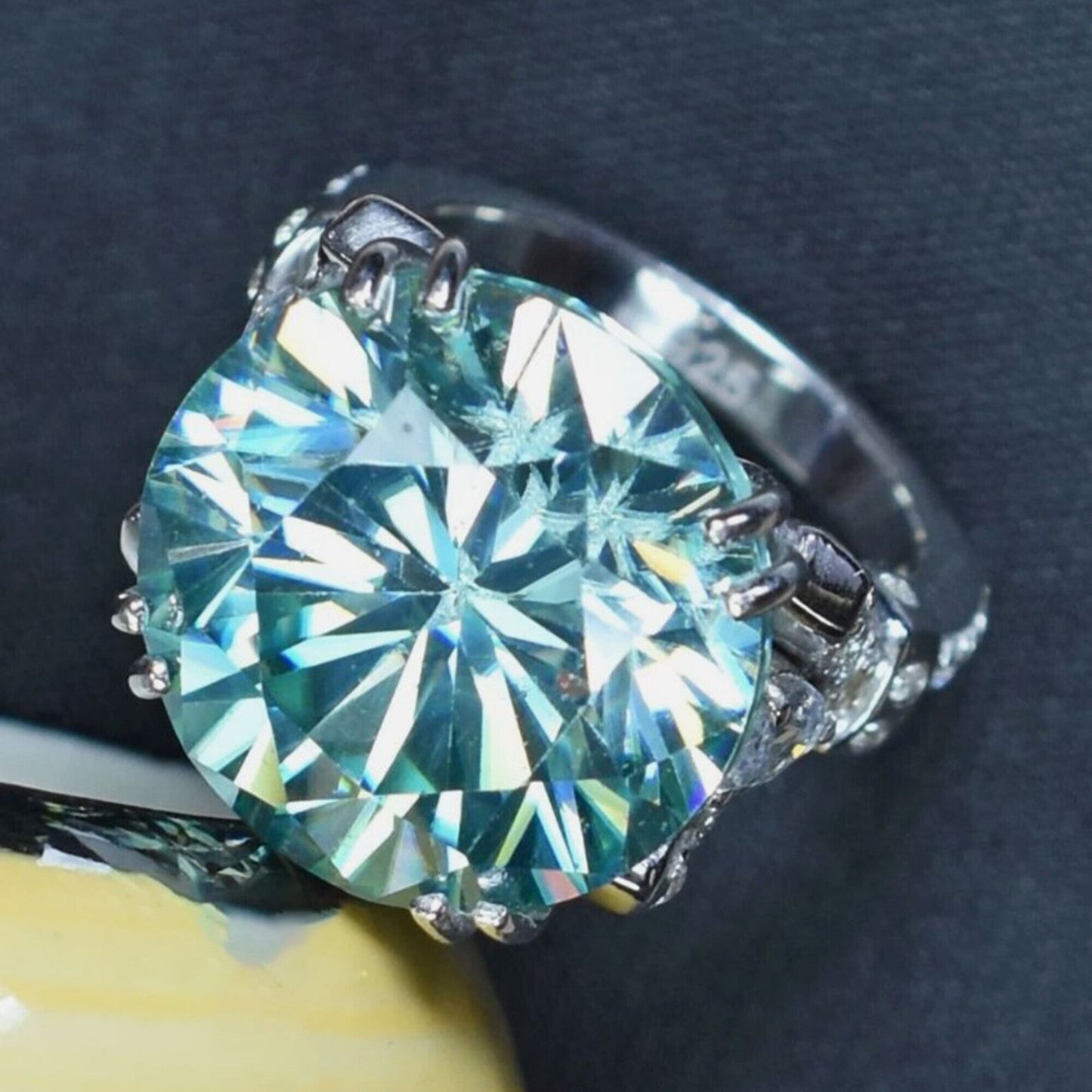10.25 Ct Certified Blue Round Moissanite Ring – Big Christmas Gift Pick 18K Gold Plated