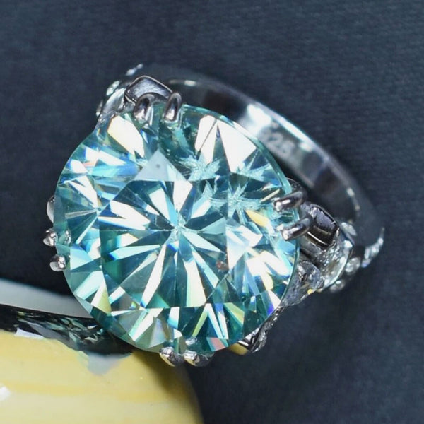 10.25 Ct Certified Blue Round Moissanite Ring – Big Christmas Gift Pick 18K Gold Plated