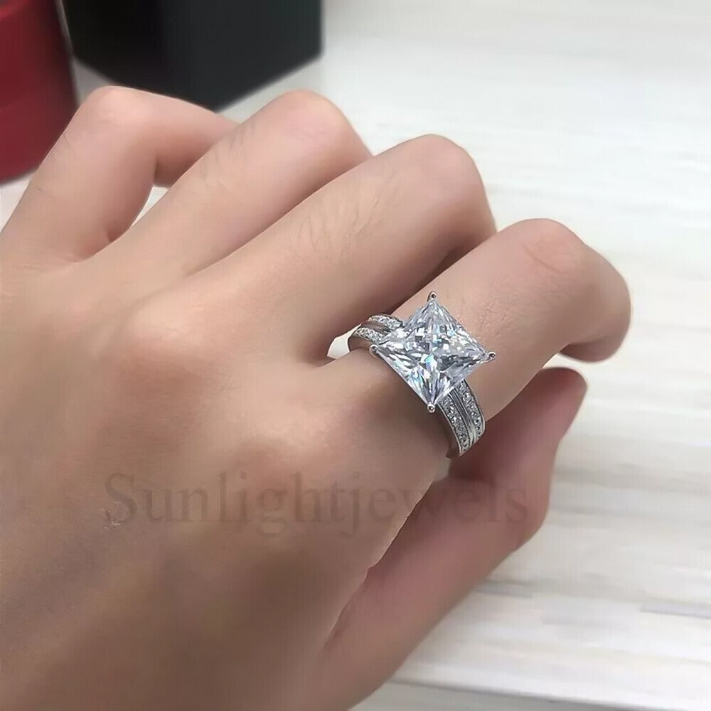4.90 Ct Princess Cut Moissanite Ring Engagement Birthday Gift for Her 18K Gold Plat 18K Gold Plated