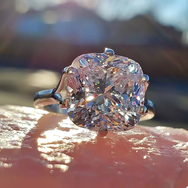 5.85 Ct Cushion Cut Moissanite Ring Gift for Her Anniversary Sparkle 18K Gold Plate 18K Gold Plated