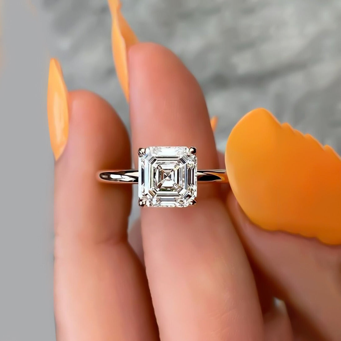 5.20 Ct Asscher Cut Moissanite Ring Wedding Gift for Wife Anniversary 18K Gold Plated
