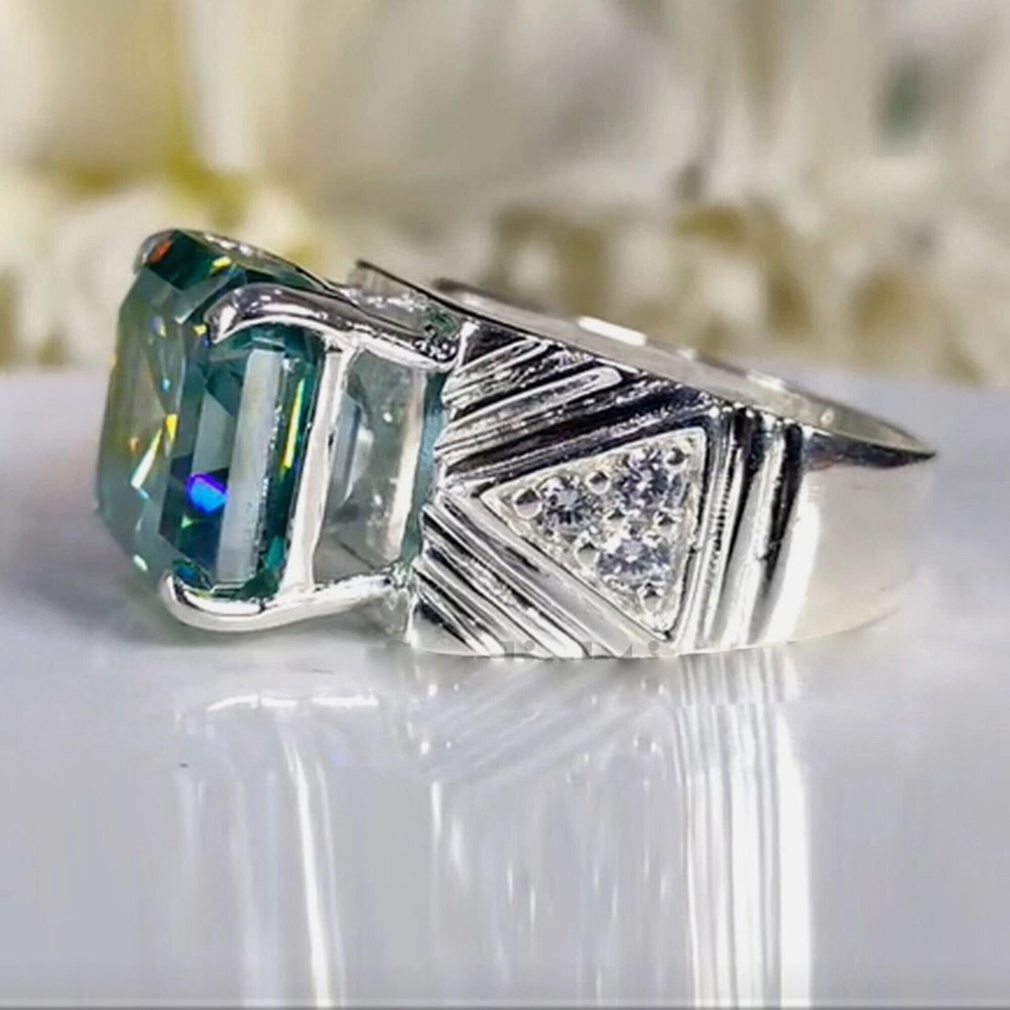 11.55 Ct Blue Moissanite Ring Eye-Catching Gift for Wife or Sister 18K Gold Plated 18K Gold Plated