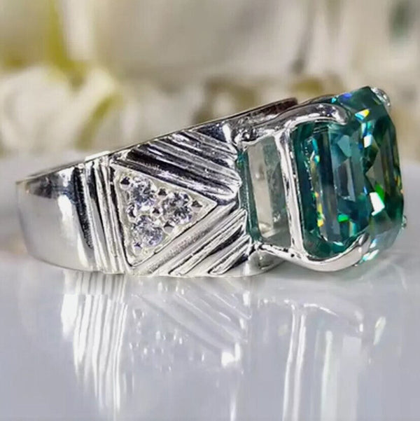 11.55 Ct Blue Moissanite Ring Eye-Catching Gift for Wife or Sister 18K Gold Plated 18K Gold Plated