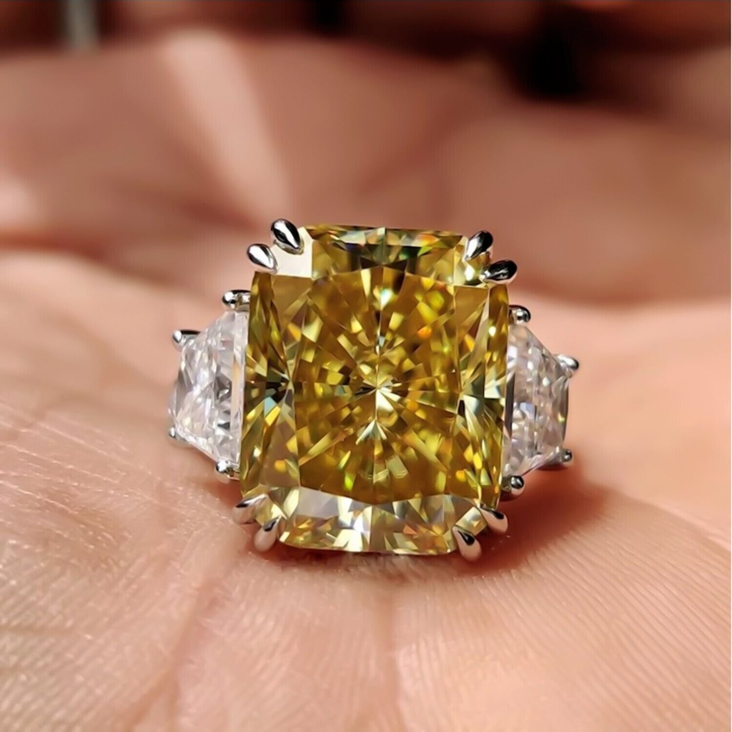 21.70 Ct Champagne Moissanite Ring Festive Gift for Her Statement Look 18K Gold Pla 18K Gold Plated