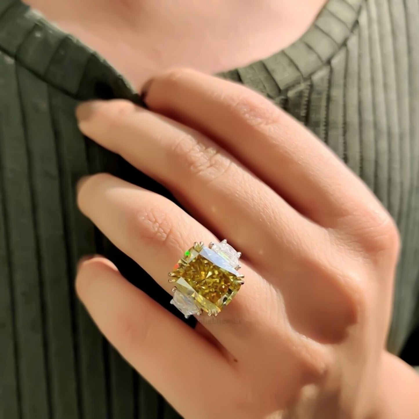 21.70 Ct Champagne Moissanite Ring Festive Gift for Her Statement Look 18K Gold Pla 18K Gold Plated