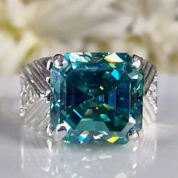 11.55 Ct Blue Moissanite Ring Eye-Catching Gift for Wife or Sister 18K Gold Plated 18K Gold Plated