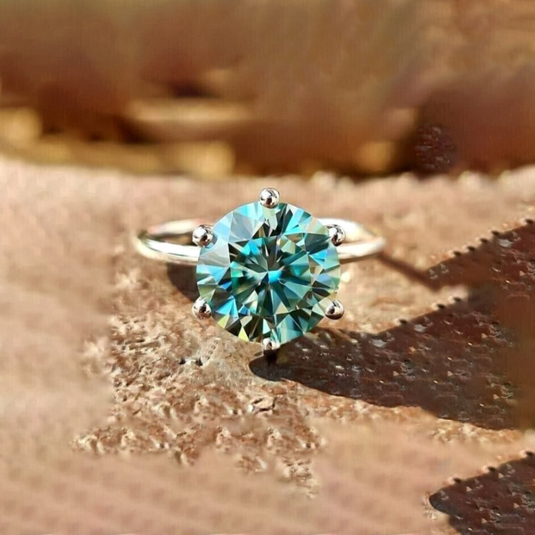 5.60 Ct Blue Moissanite Solitaire Ring Sparkling Gift for Anniversary 18K Gold Plated