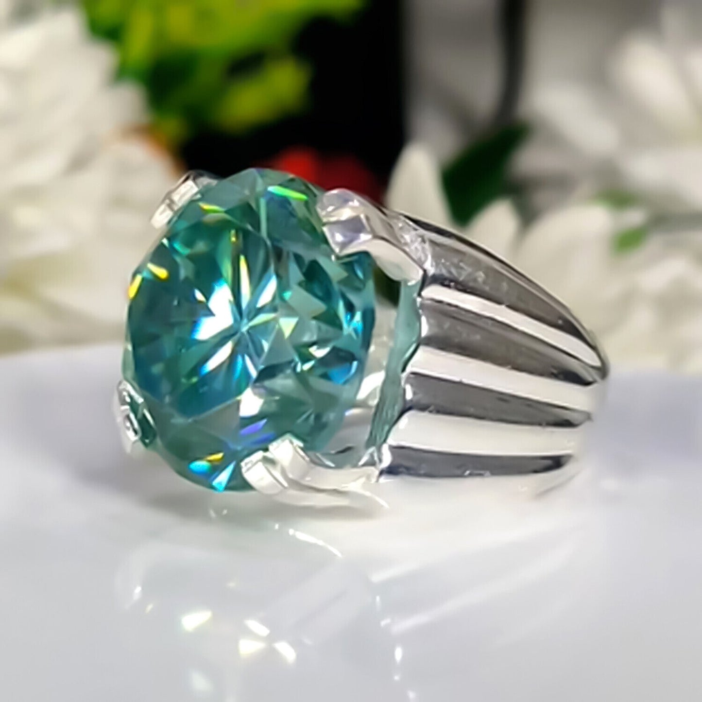 11.75 Ct Round Blue Moissanite Ring Grand Statement Gift for Her 18K Gold Plated Ve 18K Gold Plated