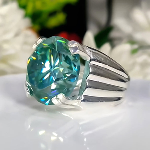 11.75 Ct Round Blue Moissanite Ring Grand Statement Gift for Her 18K Gold Plated Ve 18K Gold Plated