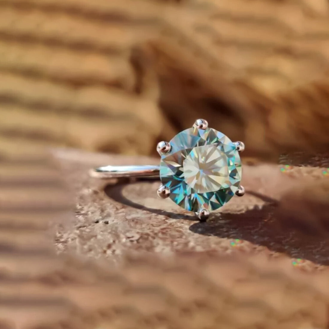 5.60 Ct Blue Moissanite Solitaire Ring Sparkling Gift for Anniversary 18K Gold Plated