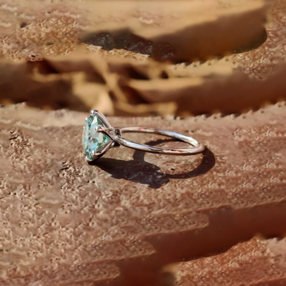 5.60 Ct Blue Moissanite Solitaire Ring Sparkling Gift for Anniversary 18K Gold Plated