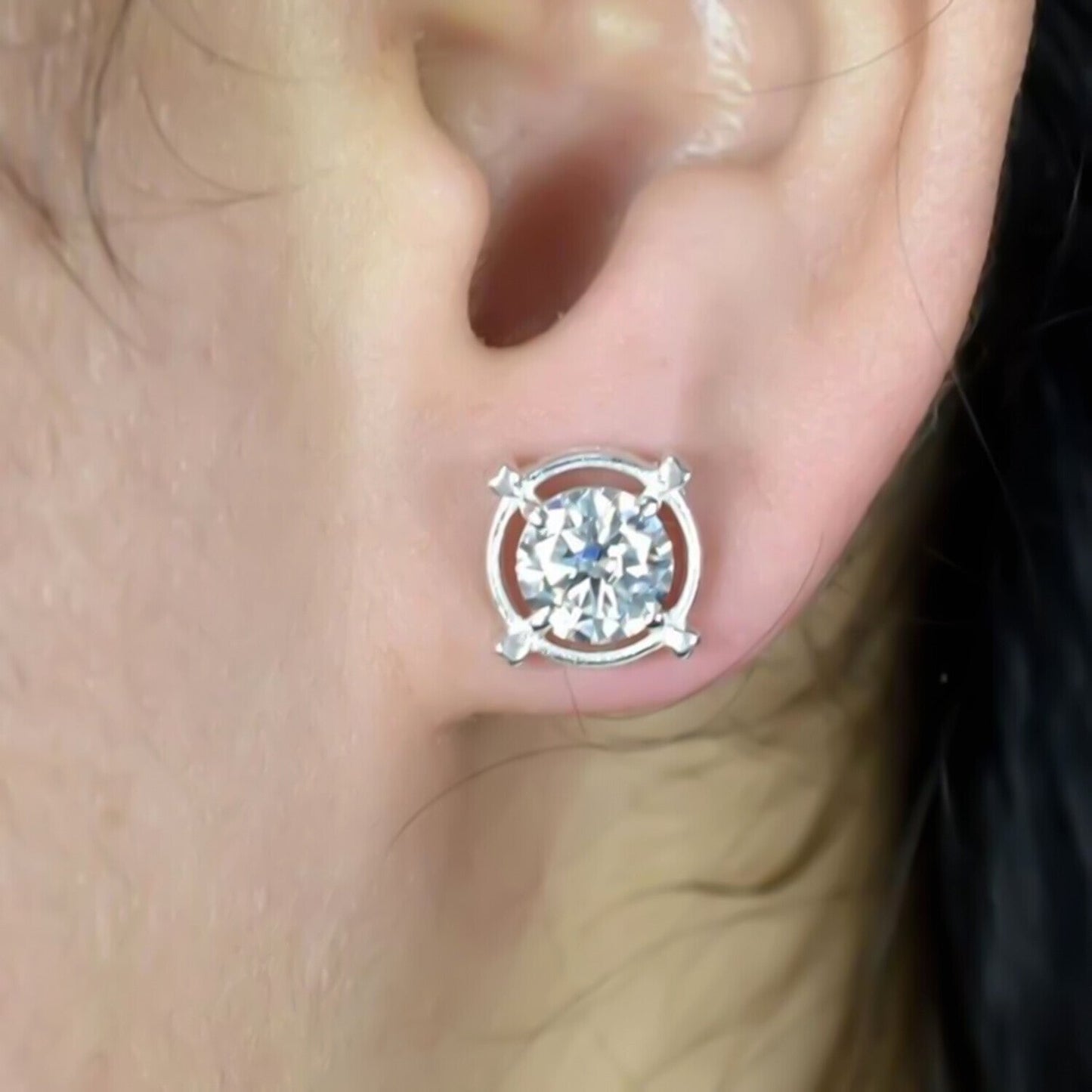 2 Ct Certified Treated White Moissanite Solitaire Studs Great Shine 18K Gold Plated