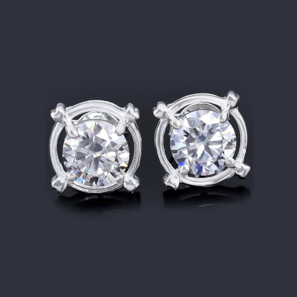 2 Ct Certified Treated White Moissanite Solitaire Studs Great Shine 18K Gold Plated