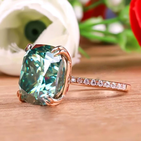 8.50 Ct Cushion Blue Moissanite Ring Gift for Women Birthday Sparkle 18K Gold Plate 18K Gold Plated