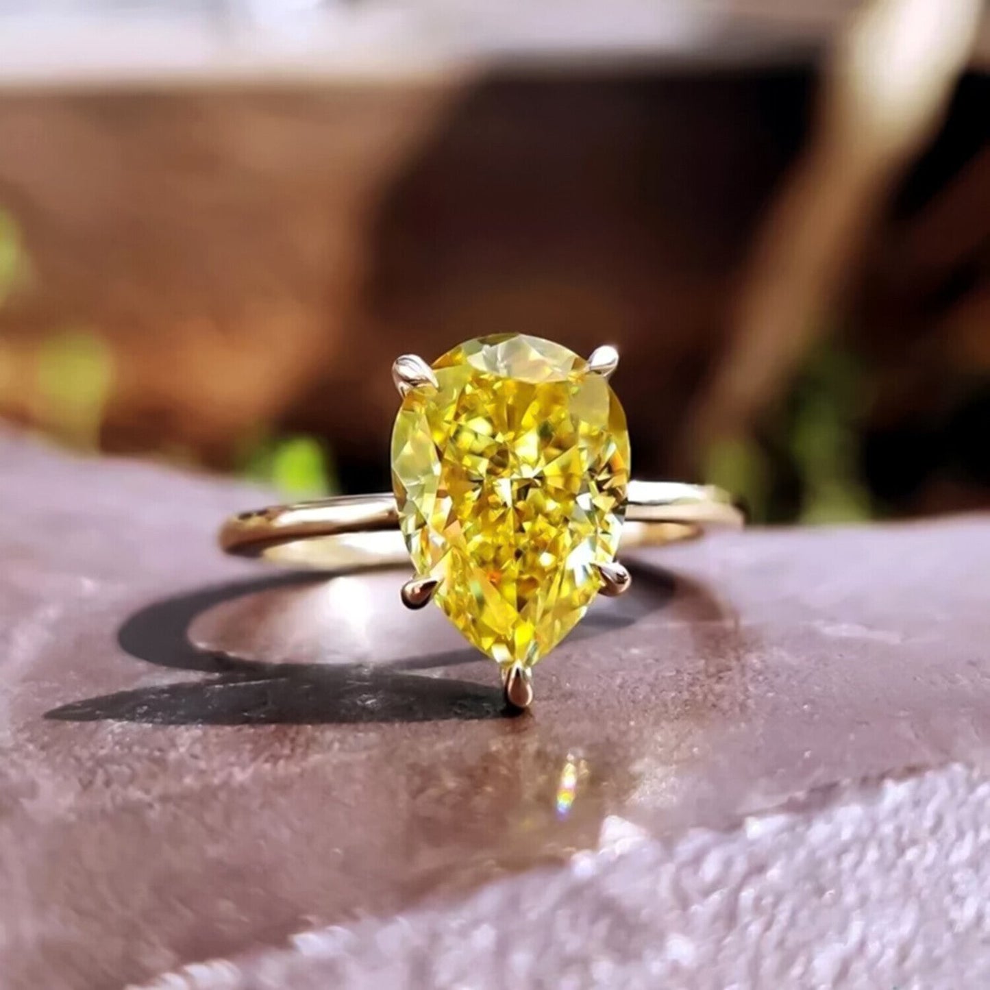 5.60 Ct Champagne Moissanite Solitaire Ring Statement Gift for Her 18K Gold Plated 18K Gold Plated