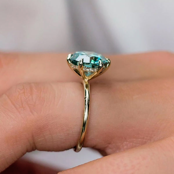 2.75 Ct Blue Moissanite Round Ring Engagement Gift Sparkling Shine 18K Gold Plated 18K Gold Plated