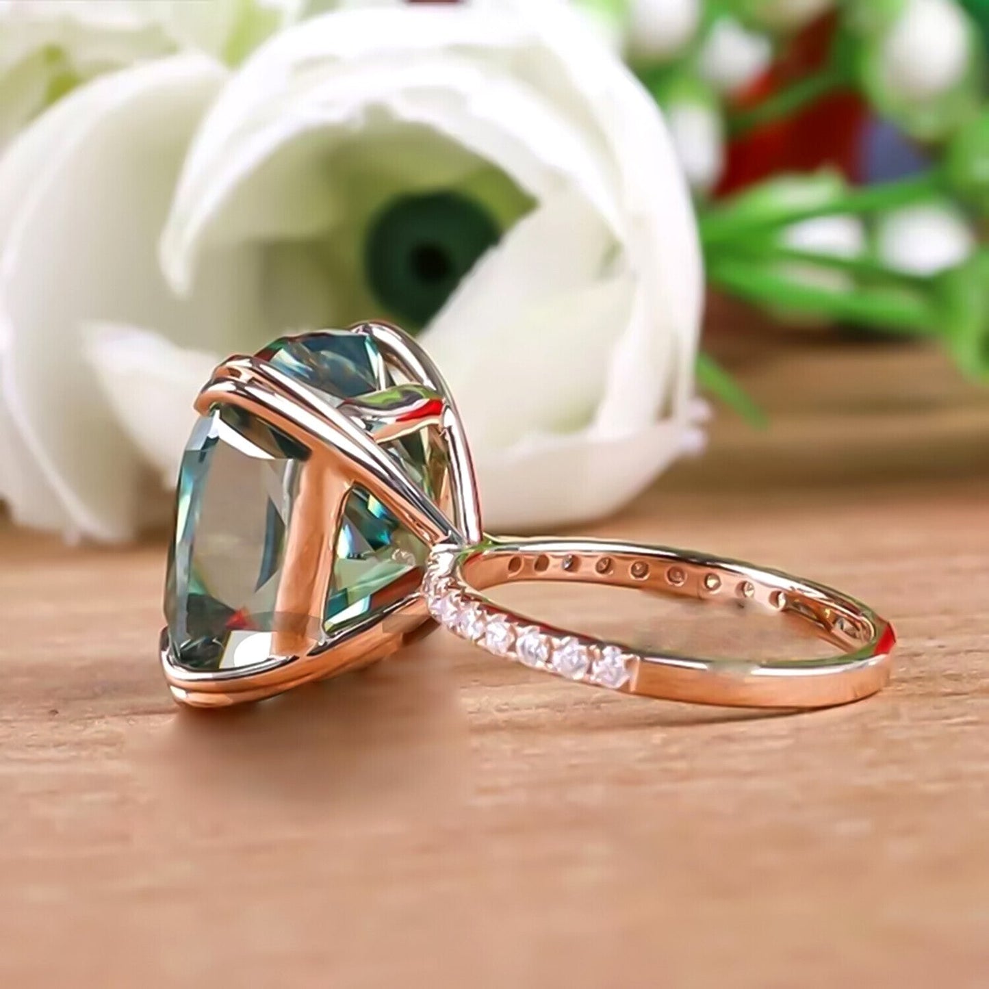 8.50 Ct Cushion Blue Moissanite Ring Gift for Women Birthday Sparkle 18K Gold Plate 18K Gold Plated