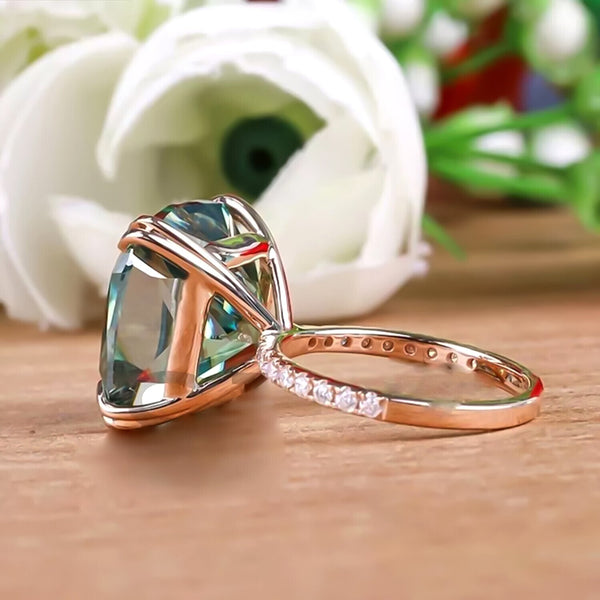8.50 Ct Cushion Blue Moissanite Ring Gift for Women Birthday Sparkle 18K Gold Plate 18K Gold Plated