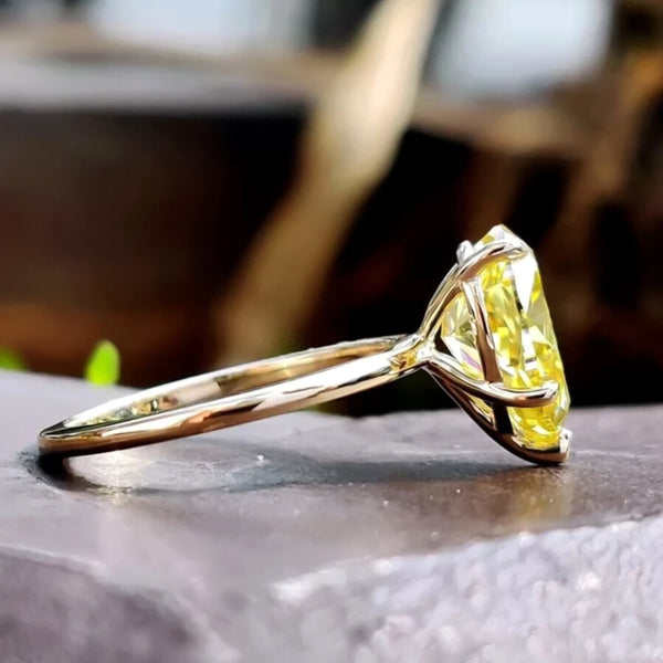 5.60 Ct Champagne Moissanite Solitaire Ring Statement Gift for Her 18K Gold Plated 18K Gold Plated