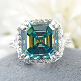 8.10 Ct Asscher Cut Blue Moissanite Ring Unique Gift for Her 18K Gold Plated Vermeil