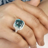 8.10 Ct Asscher Cut Blue Moissanite Ring Unique Gift for Her 18K Gold Plated Vermeil