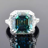 8.10 Ct Asscher Cut Blue Moissanite Ring Unique Gift for Her 18K Gold Plated Vermeil