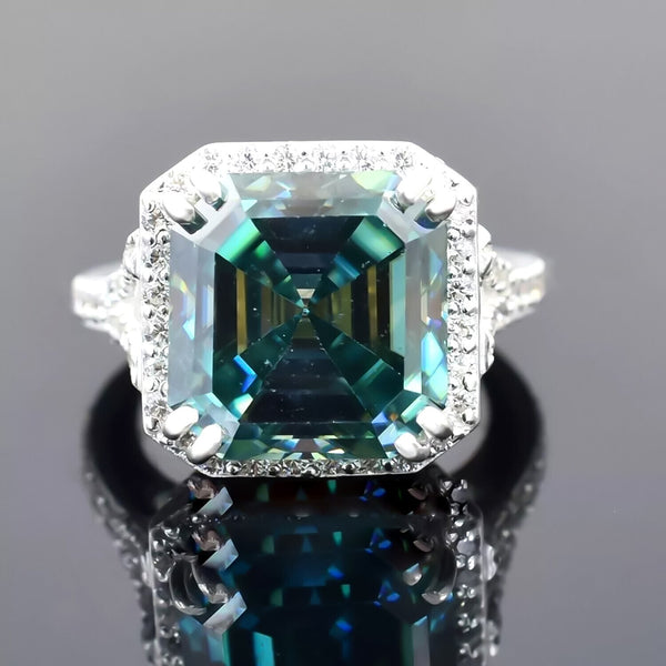 8.10 Ct Asscher Cut Blue Moissanite Ring Unique Gift for Her 18K Gold Plated Vermei 18K Gold Plated