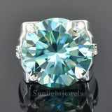 15.40 Ct Round Blue Moissanite Ring Festival Gift for Wife or Mom 18K Gold Plated Vermeil