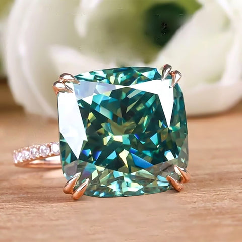 8.50 Ct Cushion Blue Moissanite Ring Gift for Women Birthday Sparkle 18K Gold Plate 18K Gold Plated