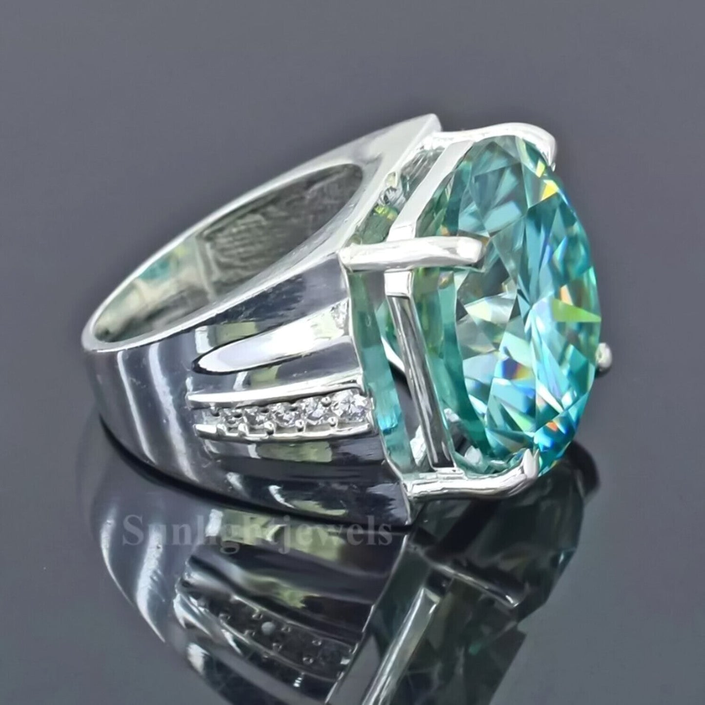15.40 Ct Round Blue Moissanite Ring Festival Gift for Wife or Mom 18K Gold Plated V 18K Gold Plated