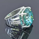 15.40 Ct Round Blue Moissanite Ring Festival Gift for Wife or Mom 18K Gold Plated Vermeil