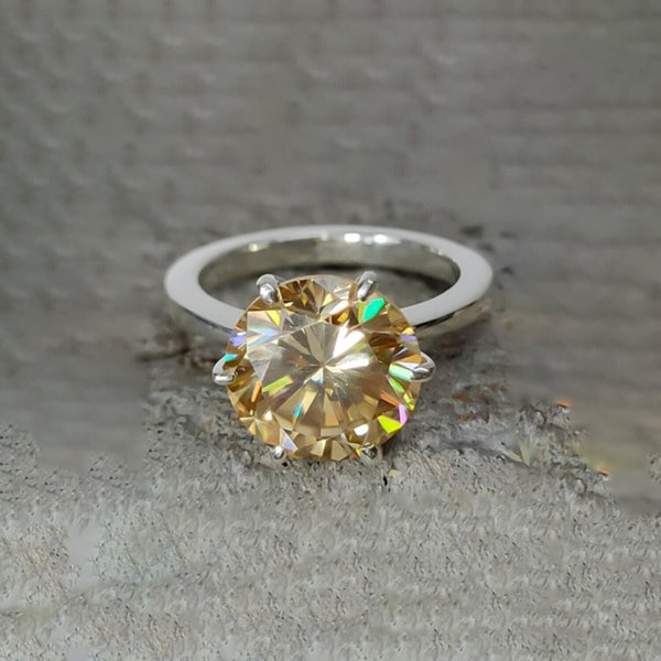 6.50 Ct Champagne Moissanite Ring Prong Set Gift for Birthday 18K Gold Plated Verme 18K Gold Plated