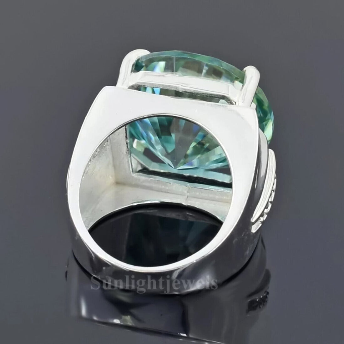 15.40 Ct Round Blue Moissanite Ring Festival Gift for Wife or Mom 18K Gold Plated Vermeil