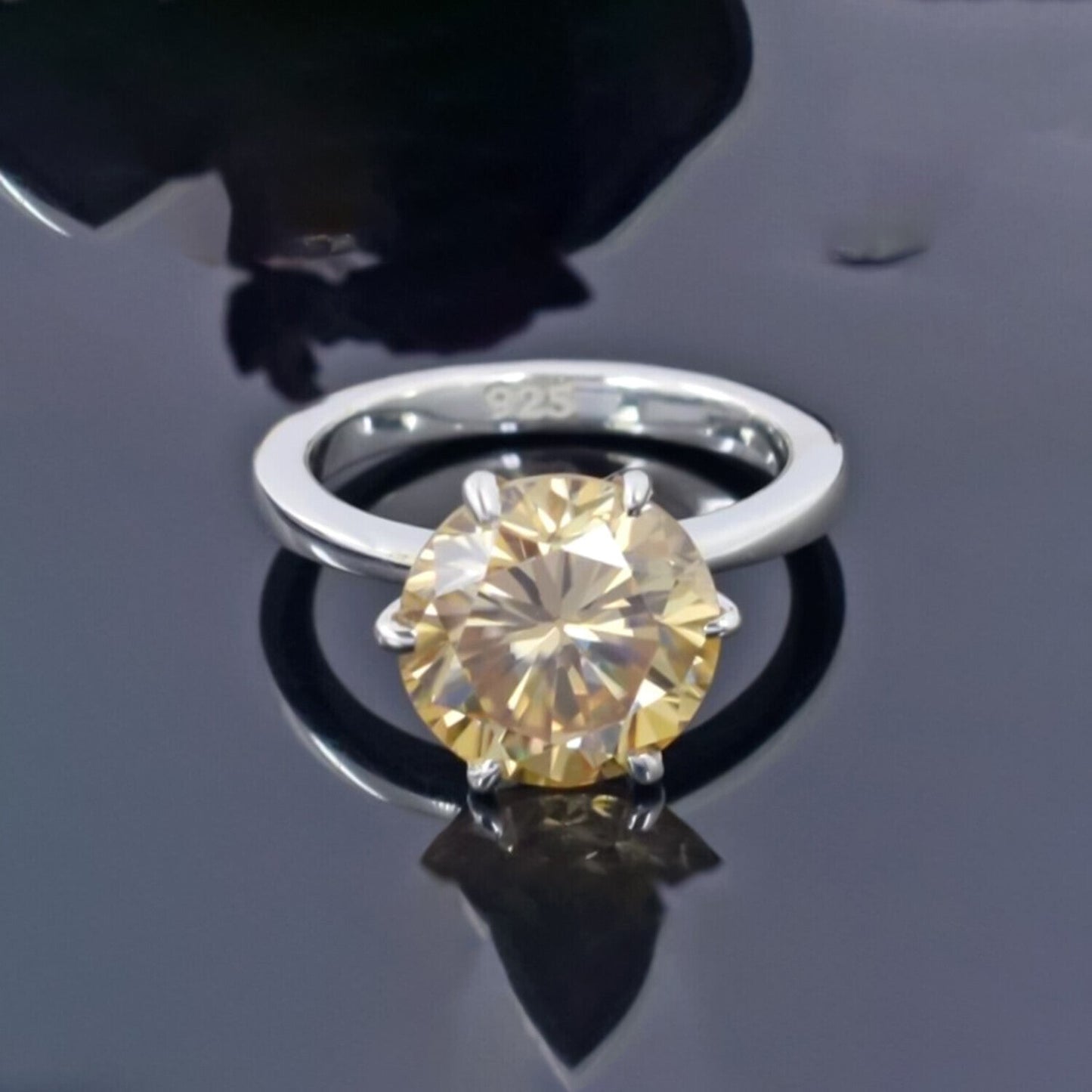 6.50 Ct Champagne Moissanite Ring Prong Set Gift for Birthday 18K Gold Plated Verme 18K Gold Plated