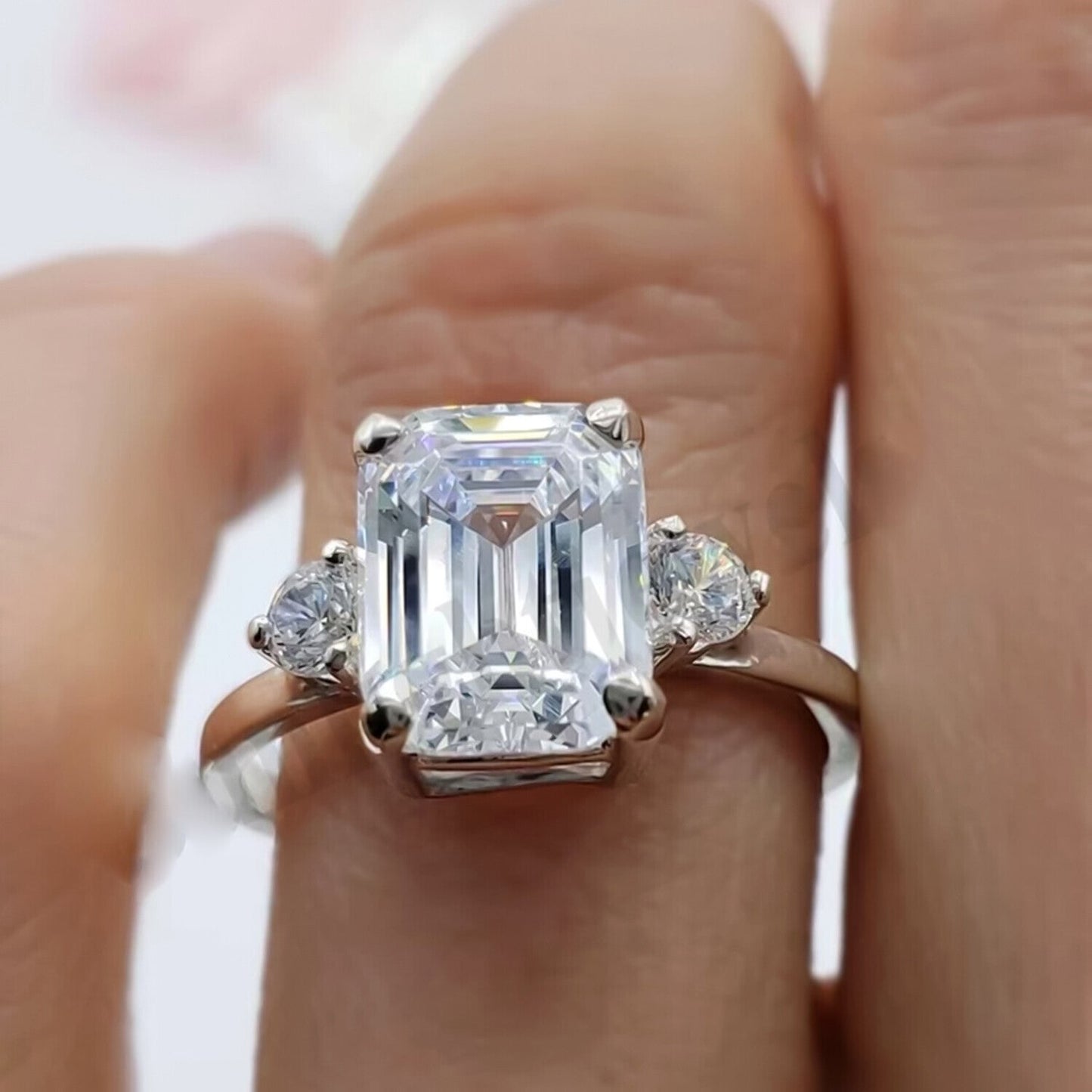 RARE 5.50 Ct Emerald Cut Off White Treated Moissanite Ring in Cert 18K Gold Plated 18K Gold Plated