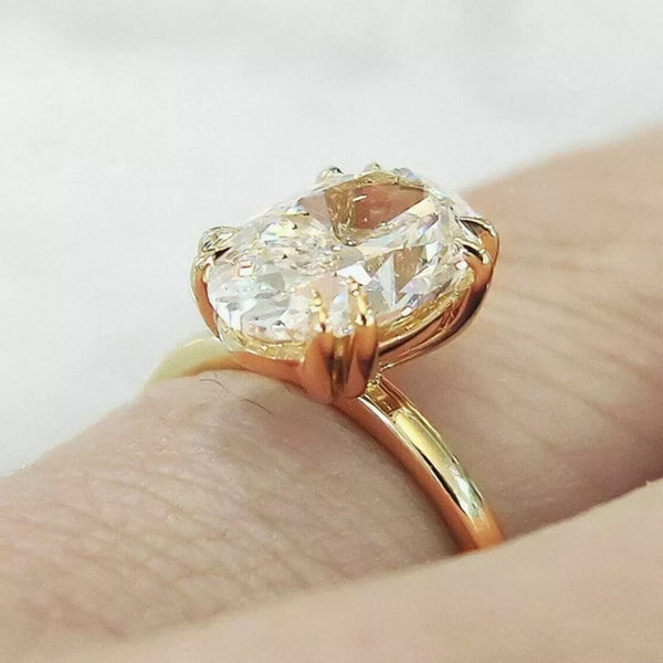 5.05 Ct Oval Cut Off White Treated Moissanite Ring in – Certified 18K Gold Plated V 18K Gold Plated