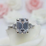 RARE 5.50 Ct Emerald Cut Off White Treated Moissanite Ring in Certified 18K Gold Plated