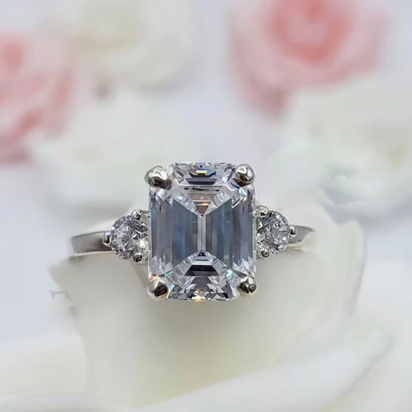 RARE 5.50 Ct Emerald Cut Off White Treated Moissanite Ring in Cert 18K Gold Plated 18K Gold Plated