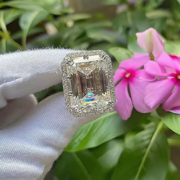 RARE 22.60 Ct Emerald Cut Off White Treated Moissanite Ring in WOW 18K Gold Plated 18K Gold Plated