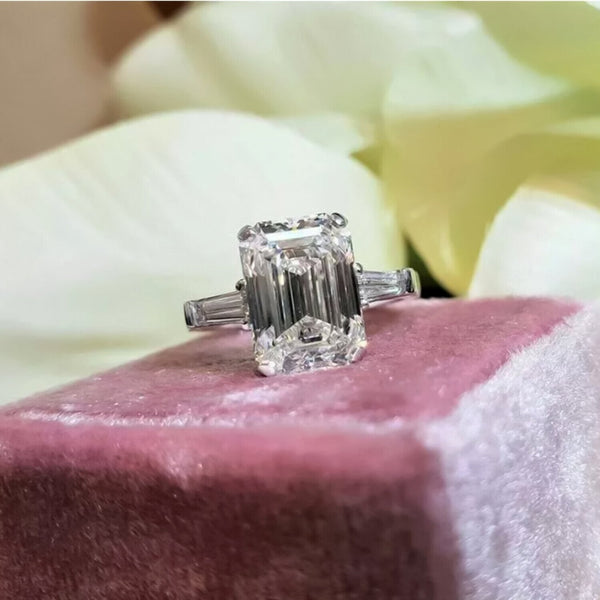 4.20 Ct White Emerald Cut Treated Moissanite Solitaire Ring in 18K Gold Plated Verm 18K Gold Plated