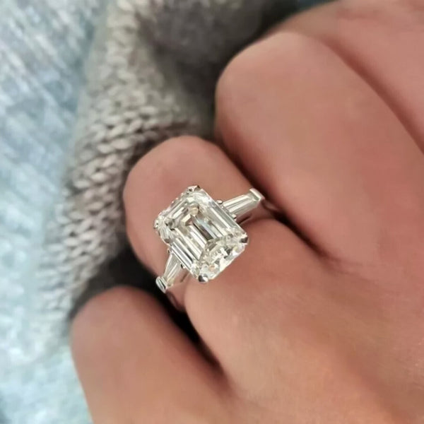 4.20 Ct White Emerald Cut Treated Moissanite Solitaire Ring in 18K Gold Plated Verm 18K Gold Plated