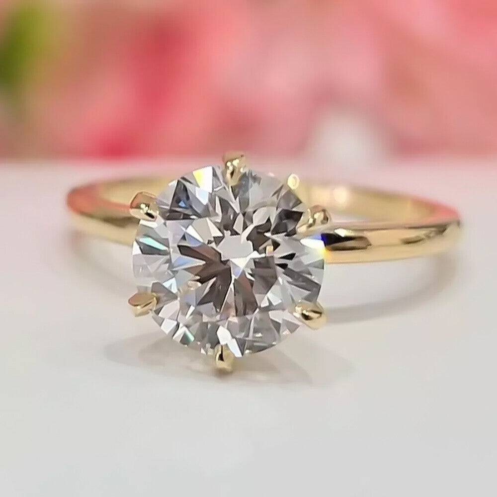 3.40 Ct Off White Treated Moissanite Solitaire Statement Ring in 18K Gold Plated Ve 18K Gold Plated