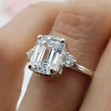 RARE 5.50 Ct Emerald Cut Off White Treated Moissanite Ring in Certified 18K Gold Plated