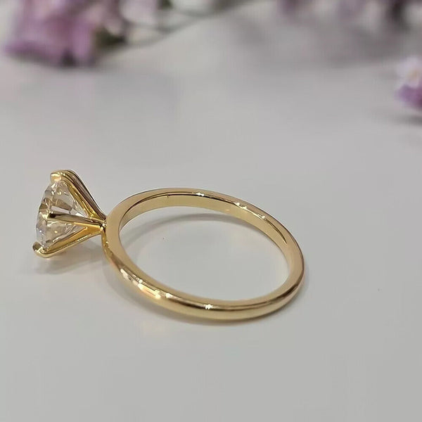 3.40 Ct Off White Treated Moissanite Solitaire Statement Ring in 18K Gold Plated Ve 18K Gold Plated
