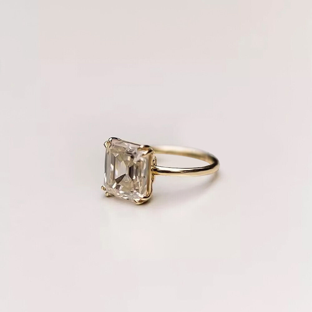 6.30 Ct Asscher Cut Off White Moissanite Solitaire Ring in – RARE 18K Gold Plated V 18K Gold Plated